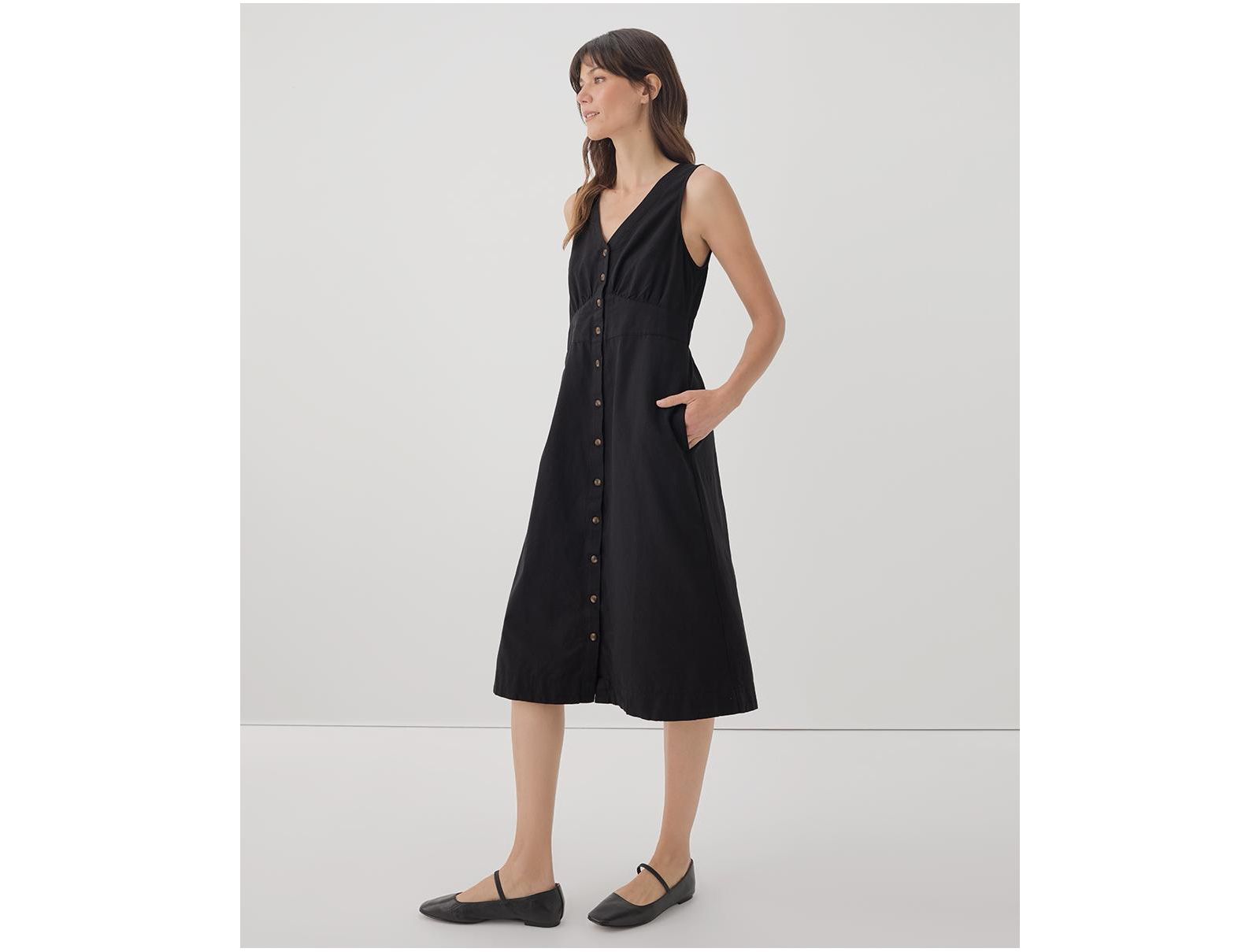 Pact Women's Cotton Canopy Linen Blend Button-Front Dress