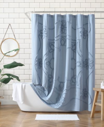 Peri Home Retro Scroll Cotton Shower Curtain, 72" x 72"