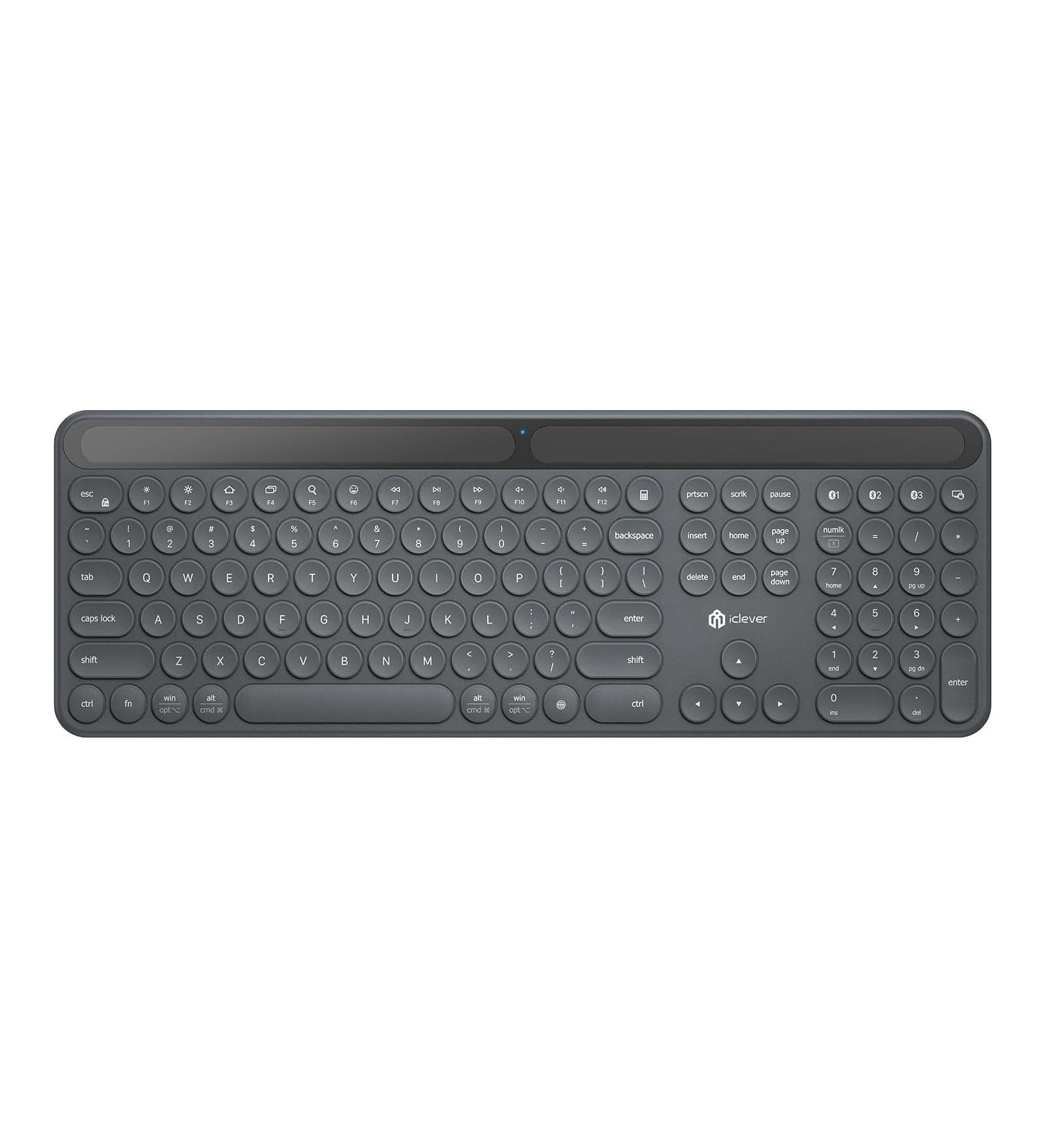 Iclever BK60 Solar-Powered Wireless Multi-Device Bluetooth Keyboard Compatible with iOS, Android, Windows, and macOS
