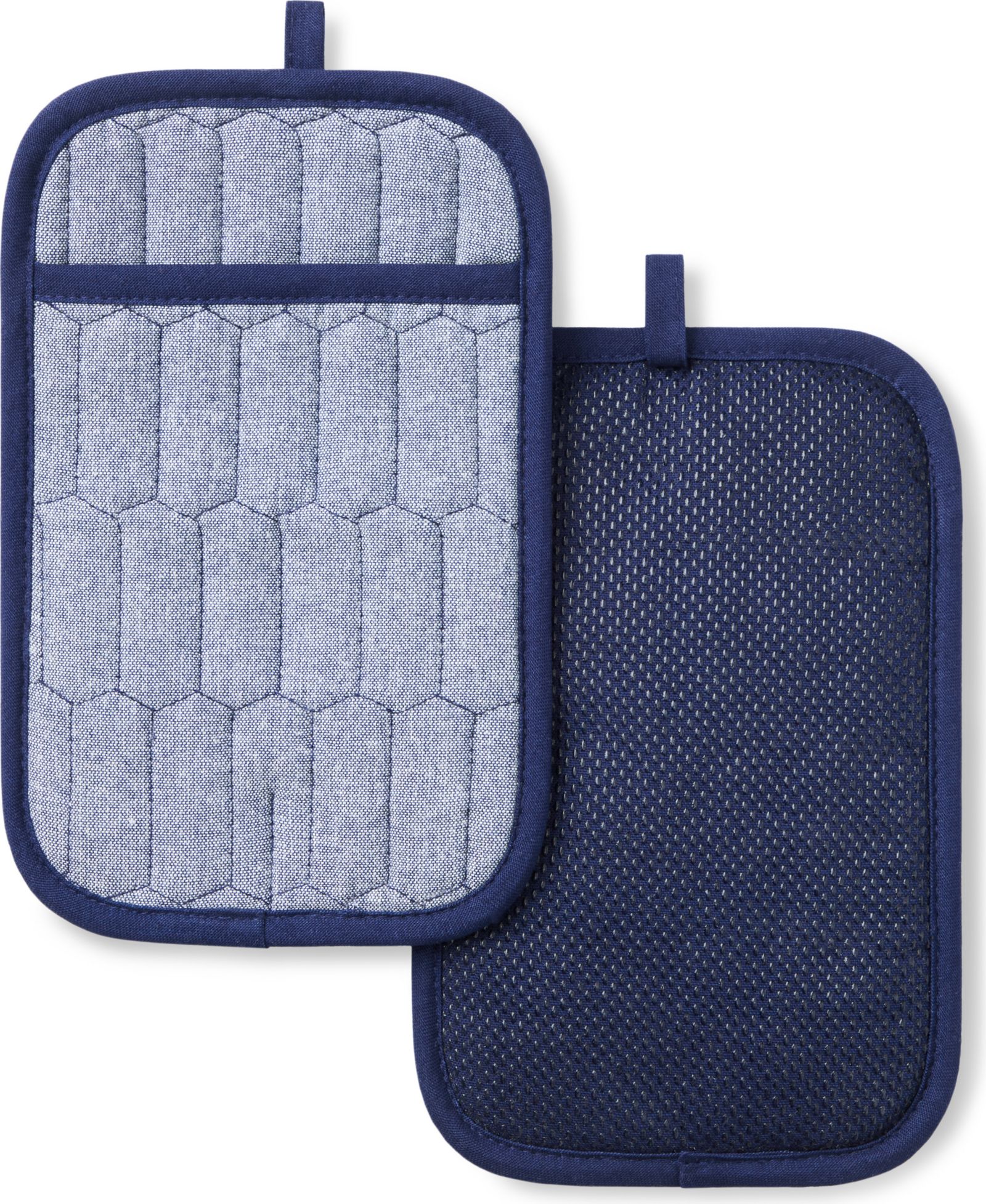 Martha Stewart Honeycomb Quilted Chambray Pot Holder Set, 7" x 10"