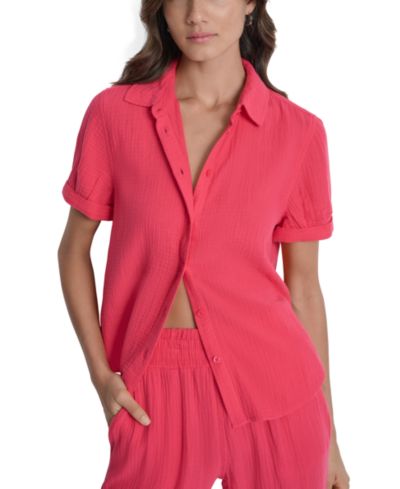 DKNY Jeans Petite Cuffed Short-Sleeve Shirt