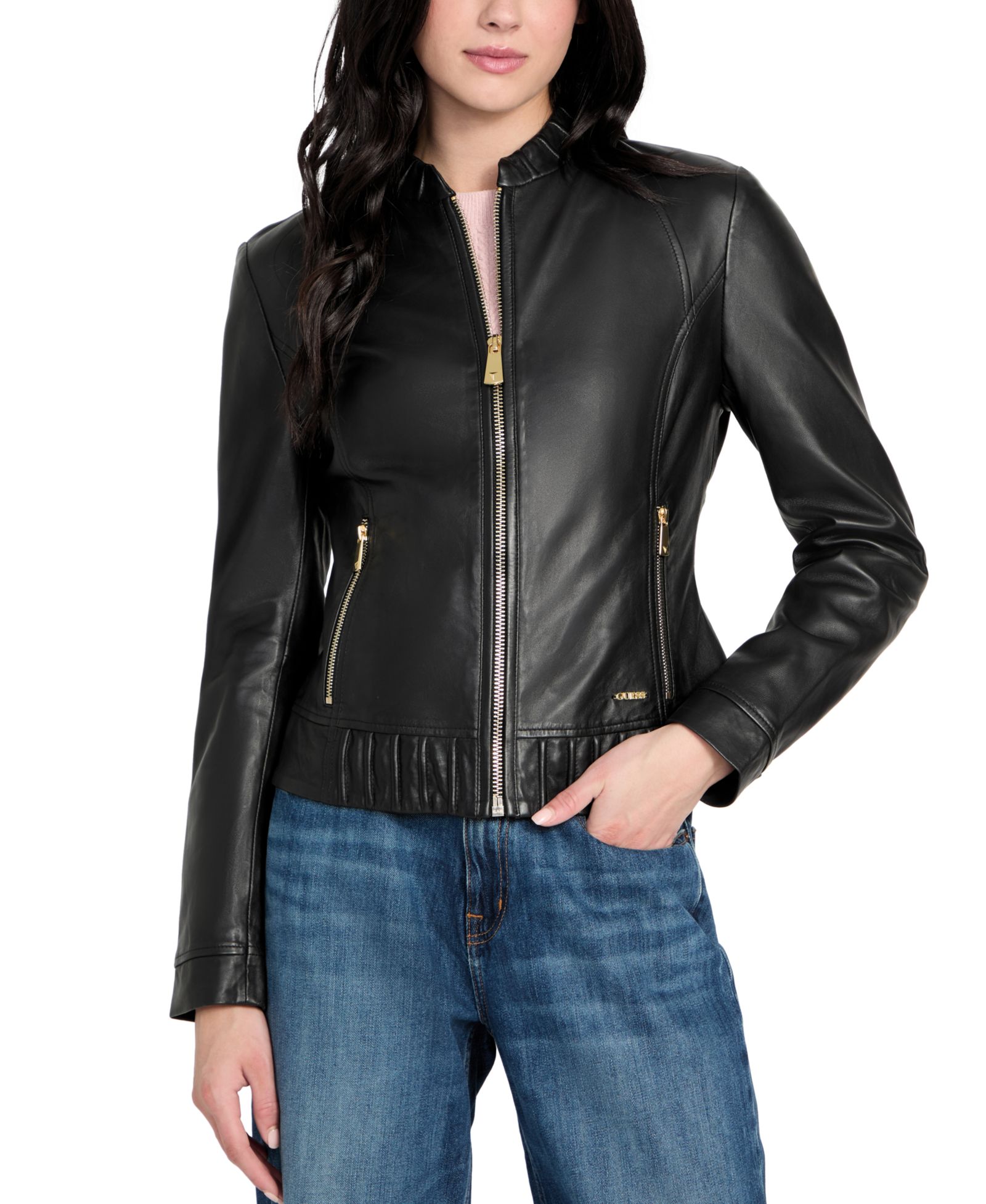 Женская кожаная куртка GUESS Collarless Zip-Front