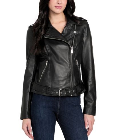 Женская кожаная куртка GUESS Asymmetric Belted Moto