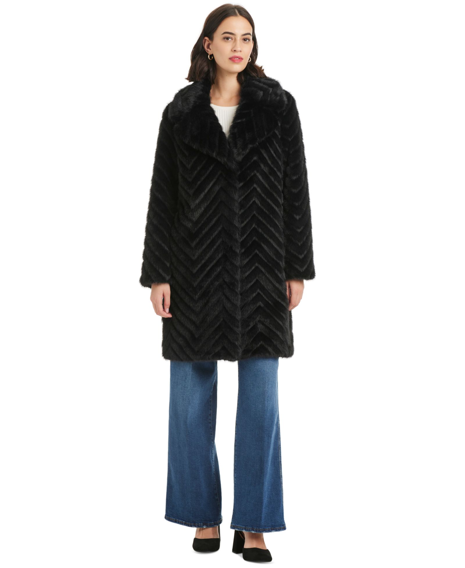 Jones New York Женский Chevron Textured Faux-Fur Coat