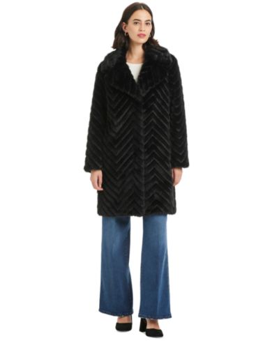 Jones New York Женский Chevron Textured Faux-Fur Coat