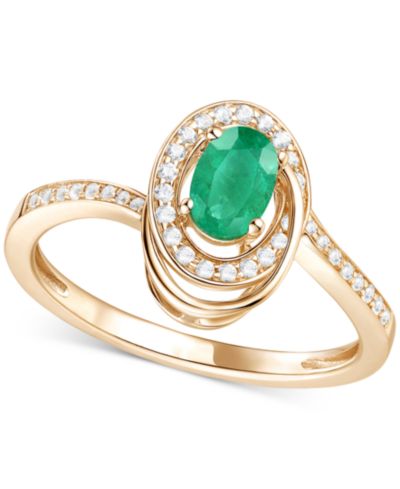 Emerald (3/8 ct. t.w.) & Diamond (1/6 ct. t.w.) Oval Swirl Ring in 14k Gold (Also in Ruby & Sapphire)