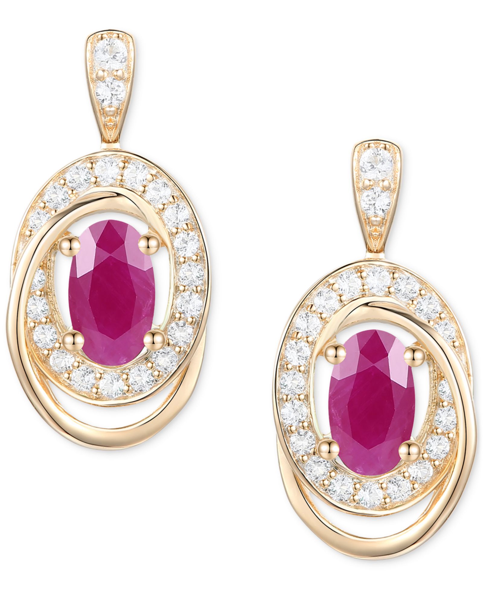 Серьги Macy's Emerald & Diamond Oval Swirl Drop in 14k Gold