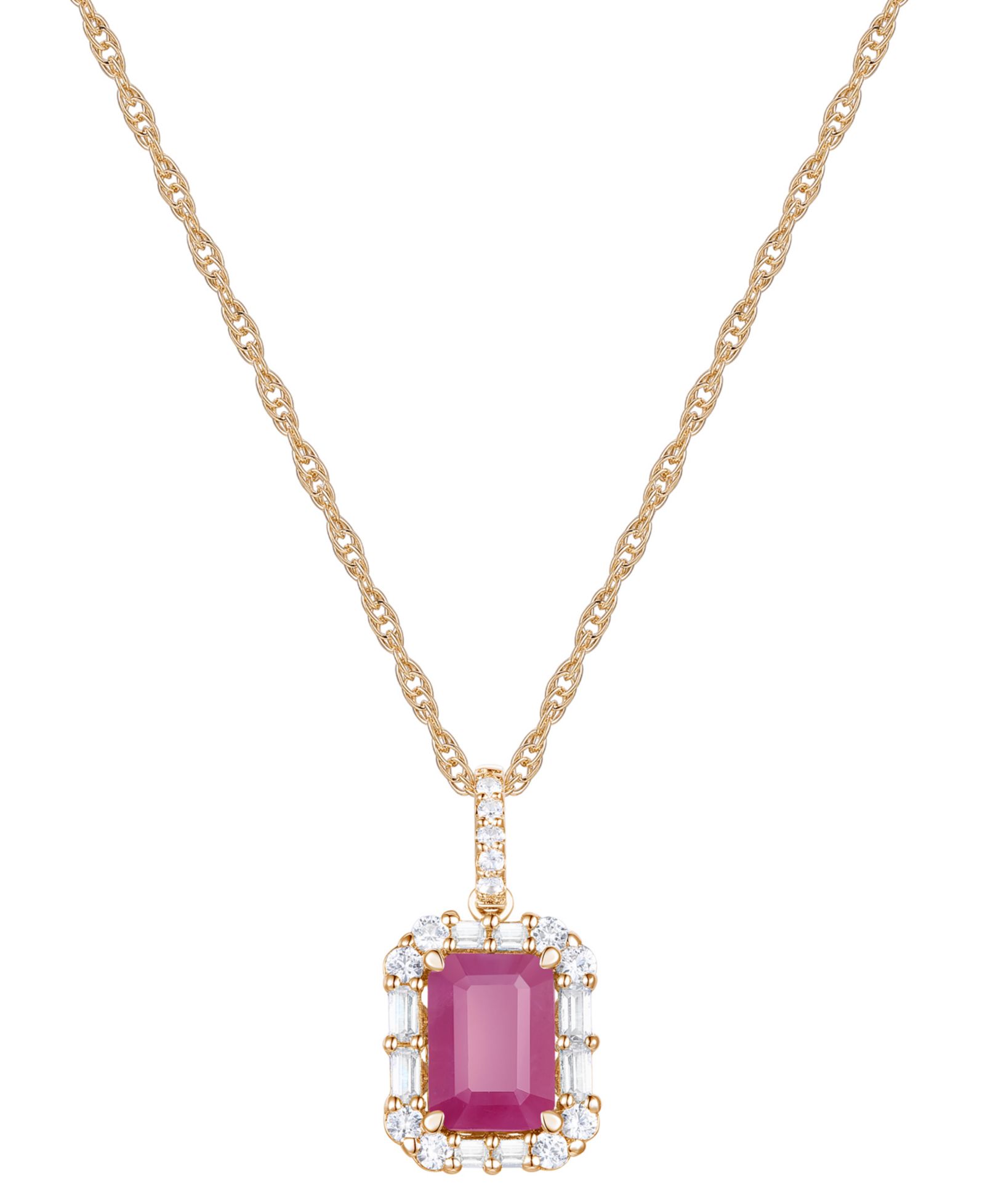 Подвеска-ожерелье Emerald (1 ct. t.w.) & Diamond (1/4 ct. t.w.) Halo 17" в 14k Gold