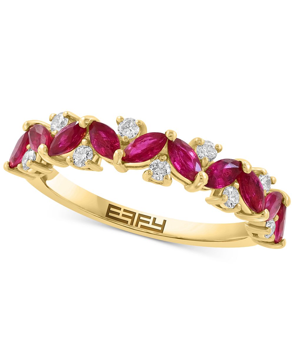 EFFY® кольцо с маркизовым кластером из рубина (1 карат суммарно) и бриллиантов (1/5 карата суммарно) в золоте 14k