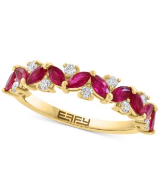 EFFY® кольцо с маркизовым кластером из рубина (1 карат суммарно) и бриллиантов (1/5 карата суммарно) в золоте 14k
