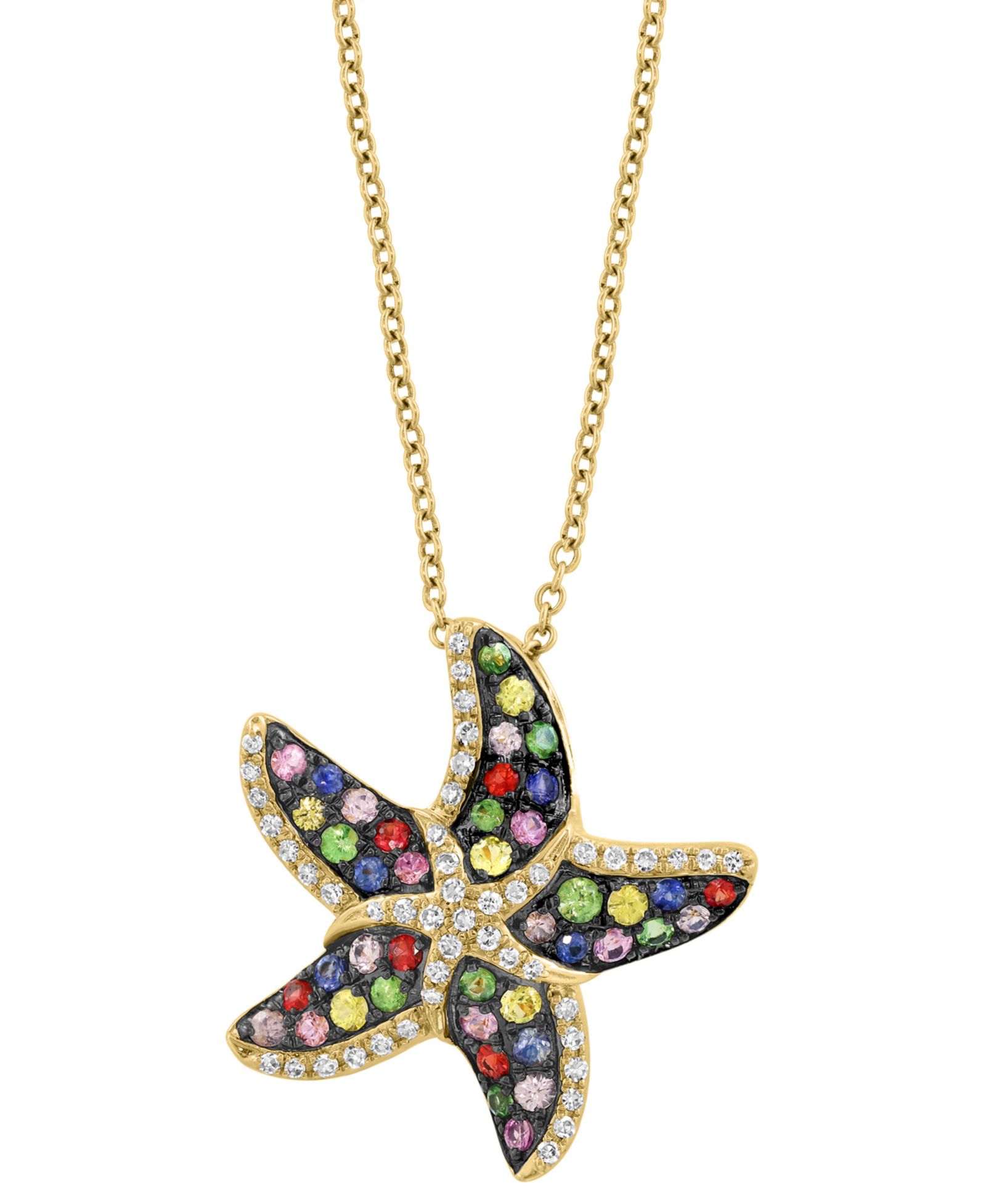 Подвеска-кулон EFFY® Multi-Sapphire (1/2 ct. t.w.), Green Garnet (1/6 ct. t.w.) & Diamond (1/6 ct. t.w.) Starfish 18" в золоте 14k