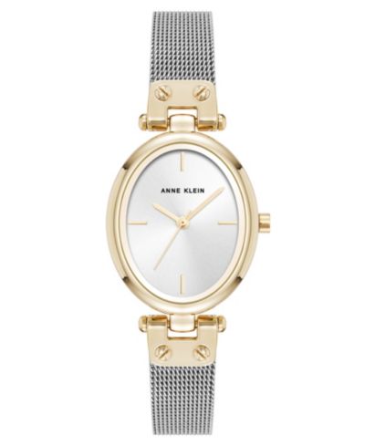 Anne Klein Women's Quartz Continental Oval Two-Tone Stainless Steel Mesh Band Watch, 26mm