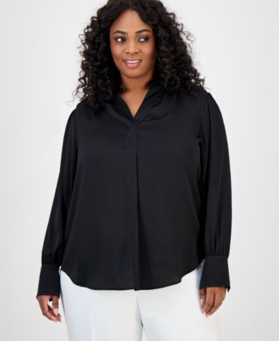 Блузка Anne Klein Plus Size Long-Sleeve V-Neck