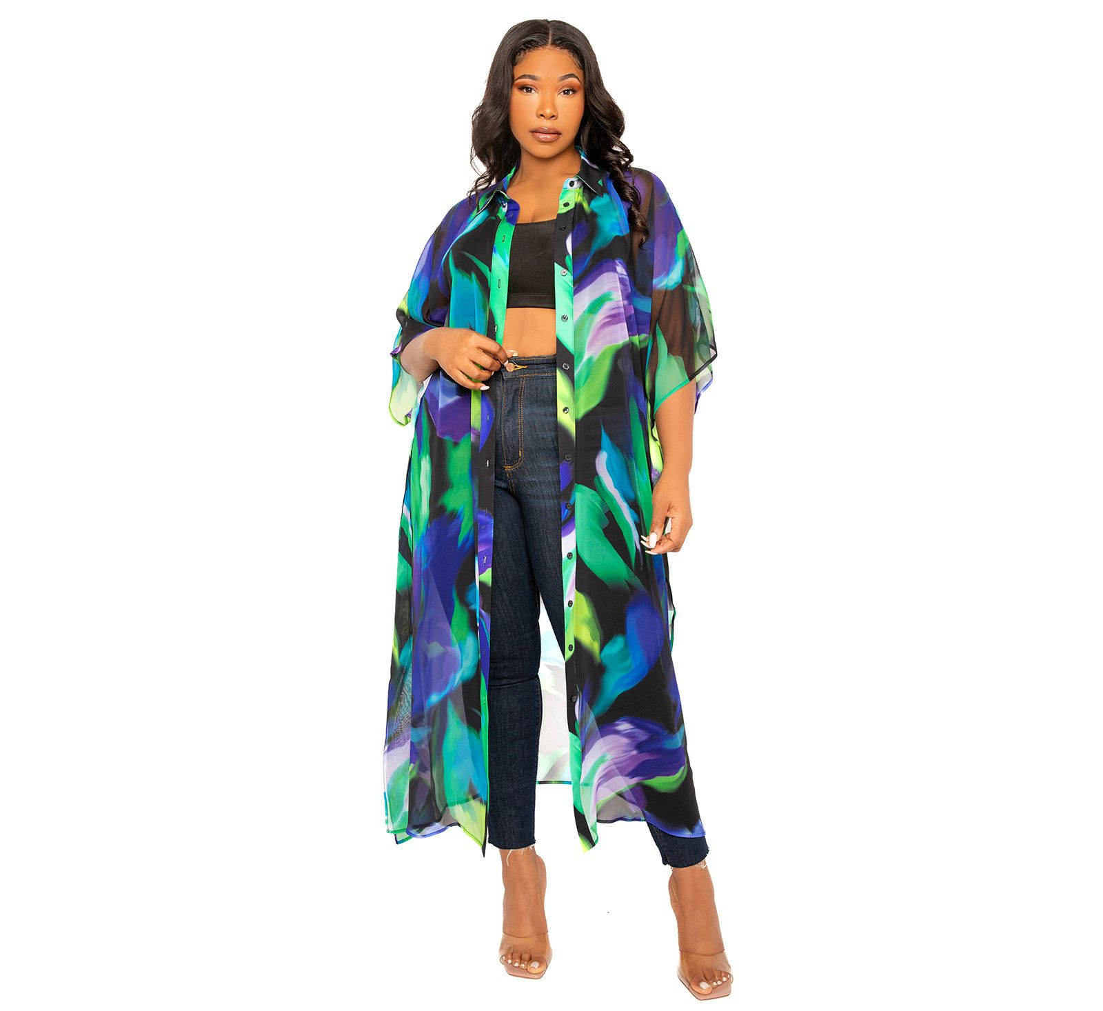 Buxom Couture Women's Plus Size Print Shirtdress Cover Up