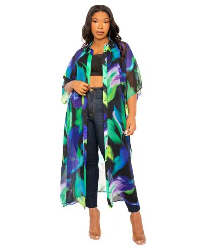 Buxom Couture Women's Plus Size Print Shirtdress Cover Up