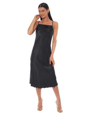 Bebe Women's Satin Slip Midi Dress with Lace Insert
