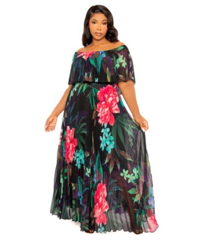 Buxom Couture Plus Size Ombre Off Shoulder Pleated Maxi Dress