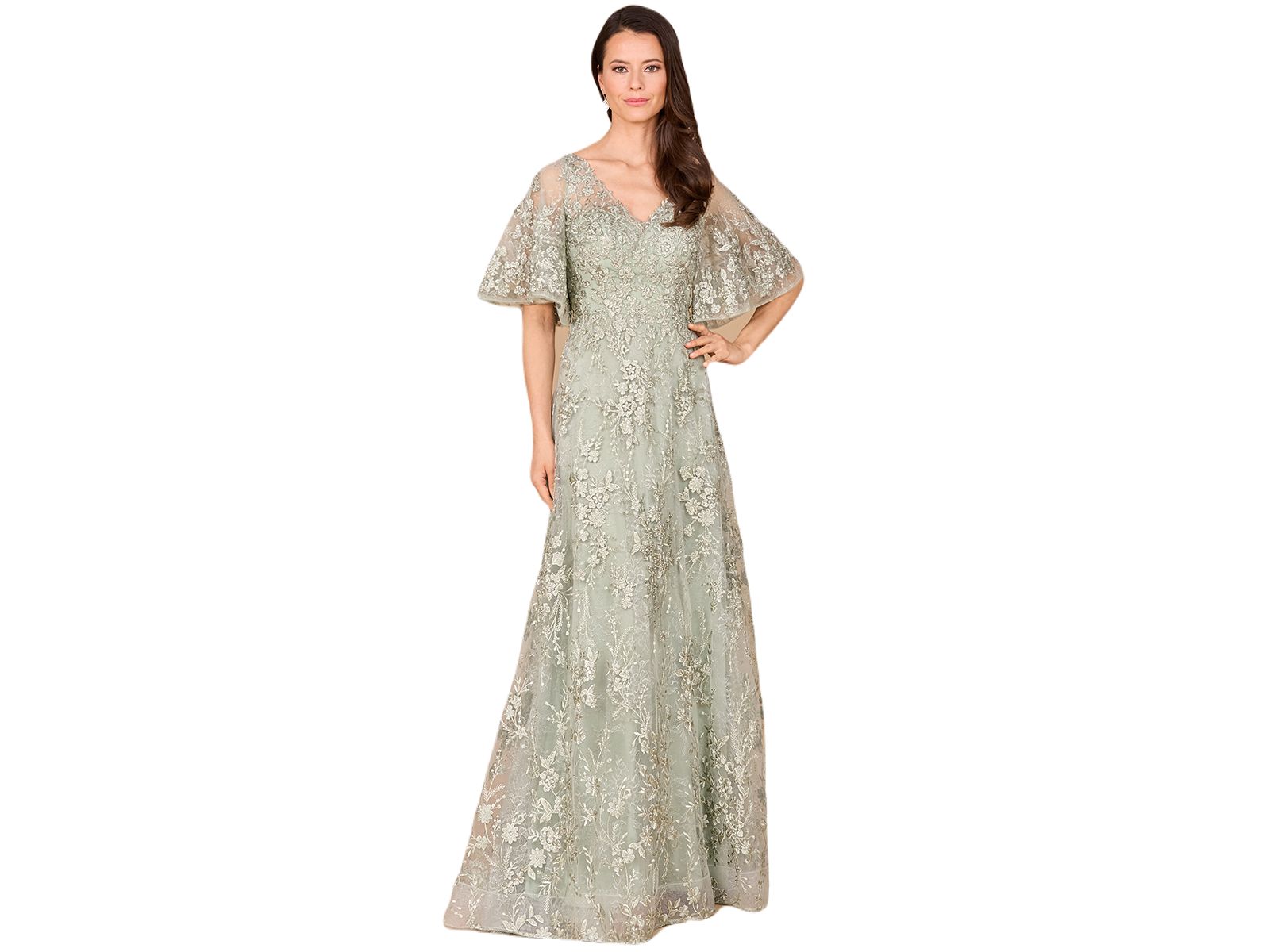Lara Women's V-neck, Cape Sleeve Gown