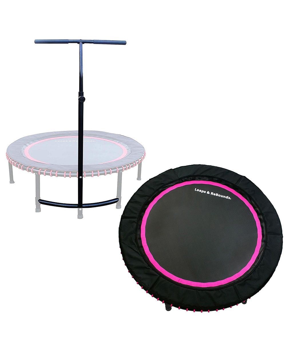 LEAPS & REBOUNDS 40" Adjustable Stability Bar Attachment с 40" Mini Fitness Trampoline и Home Gym Rebounder для кардиоупражнений, Pink