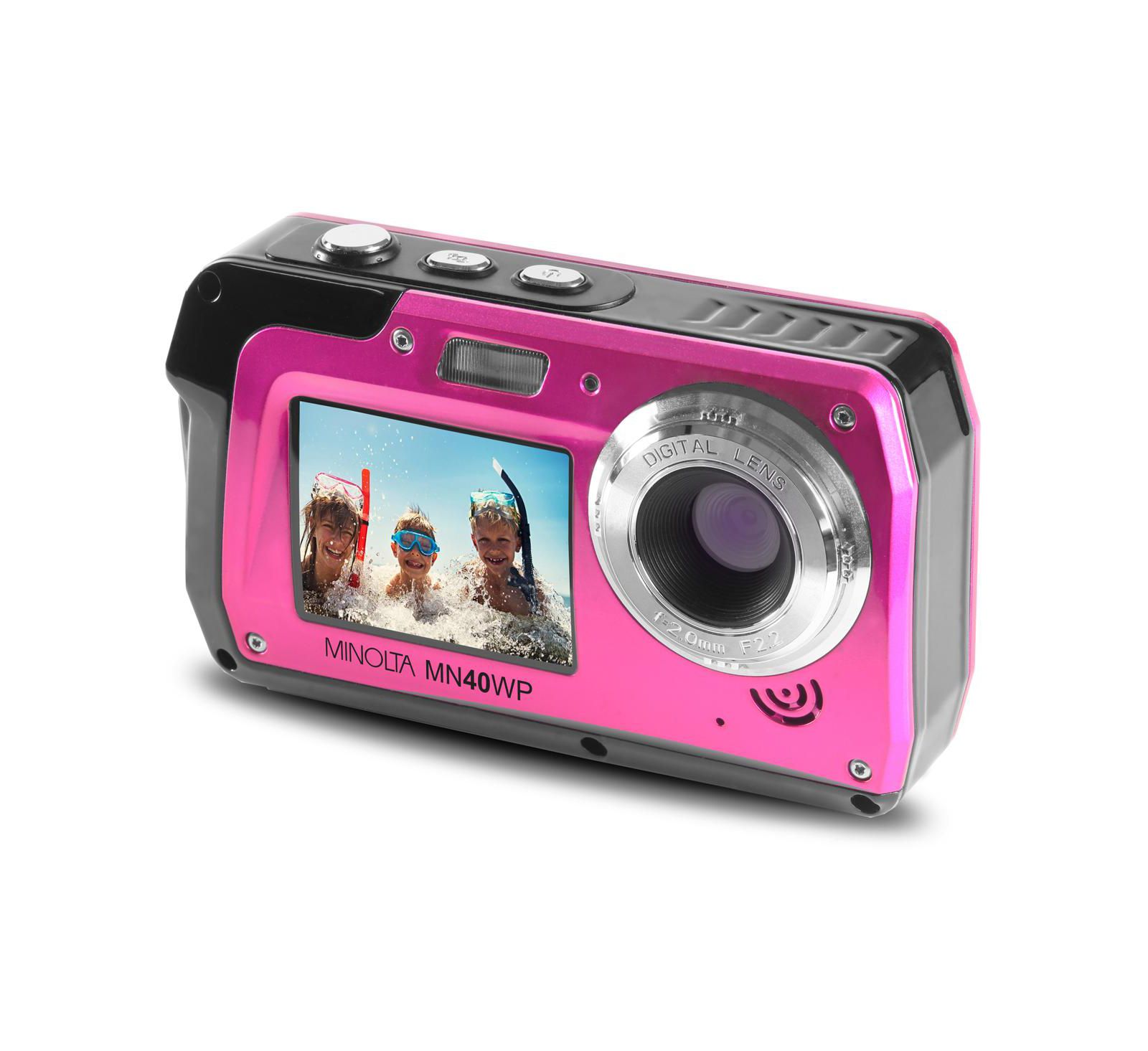 Minolta MN40WP 48MP QHD Dual LCD Screen Waterproof Camera, Pink