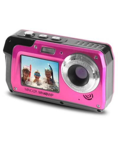 Водонепроницаемая камера Minolta MN40WP 48MP QHD Dual LCD Screen, розовая