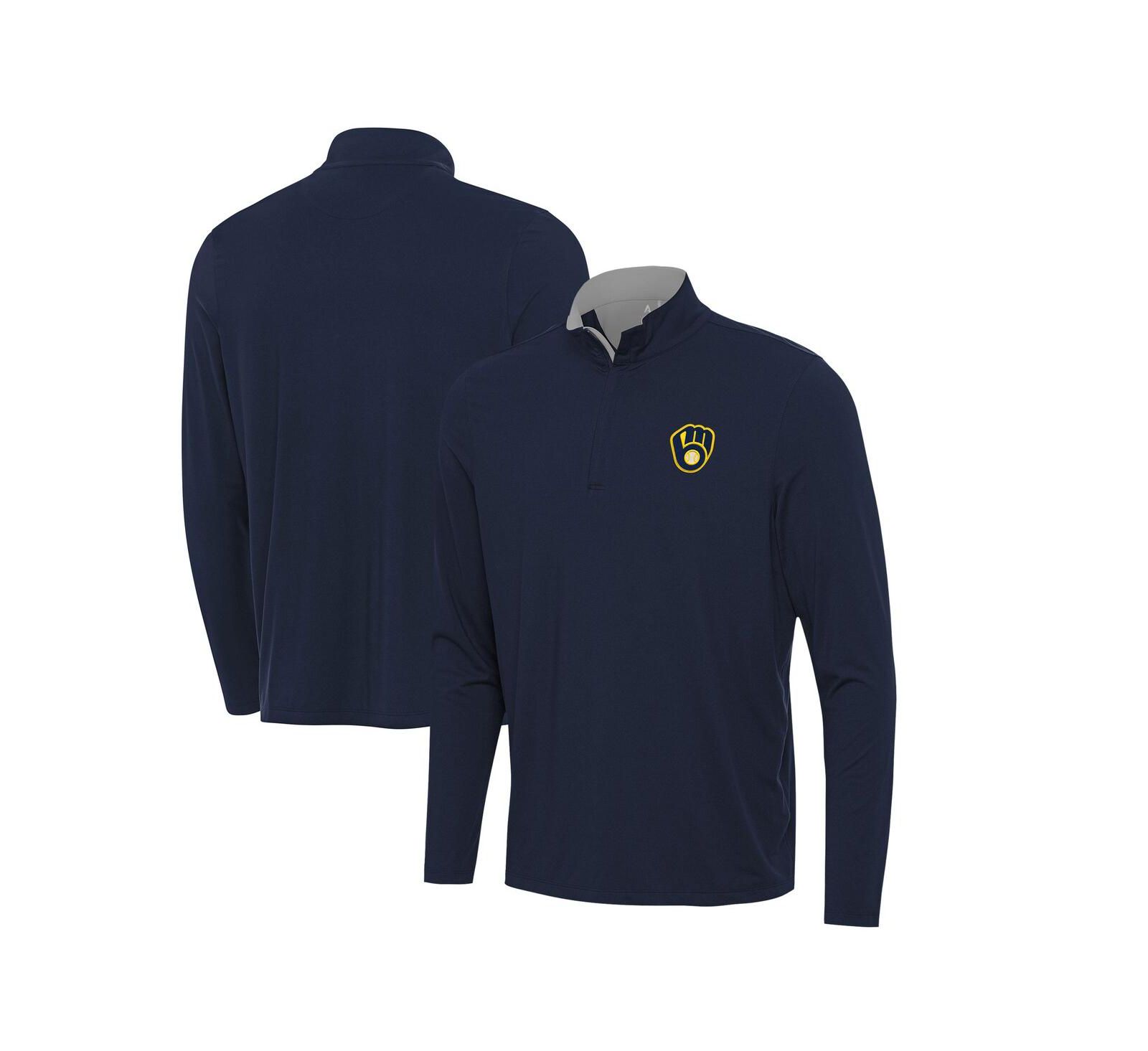 Antigua Men's Navy Milwaukee Brewers Content Quarter-Zip Top