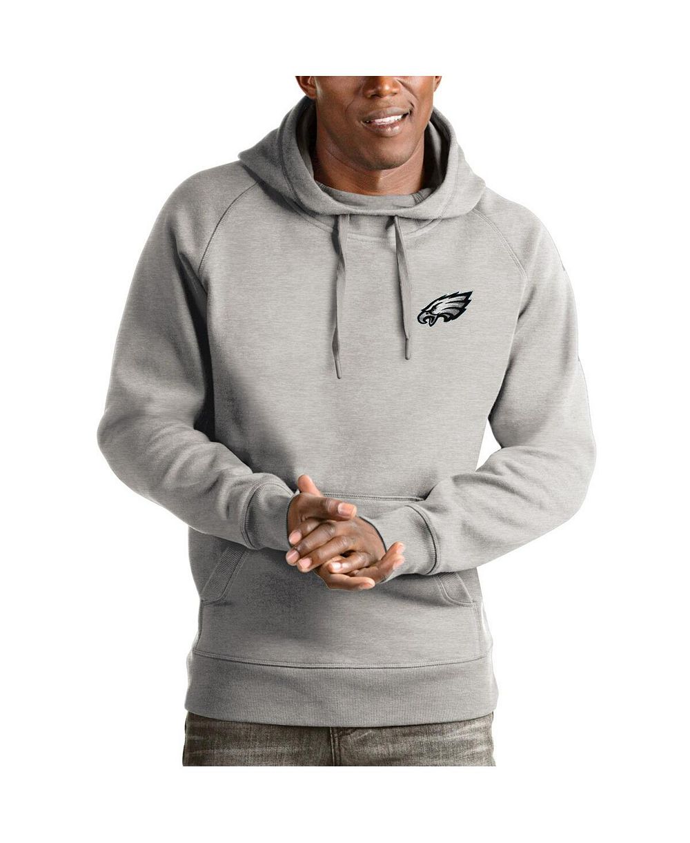 Мужское худи Antigua Philadelphia Eagles Logo Victory Pullover с меланжевым серым цветом