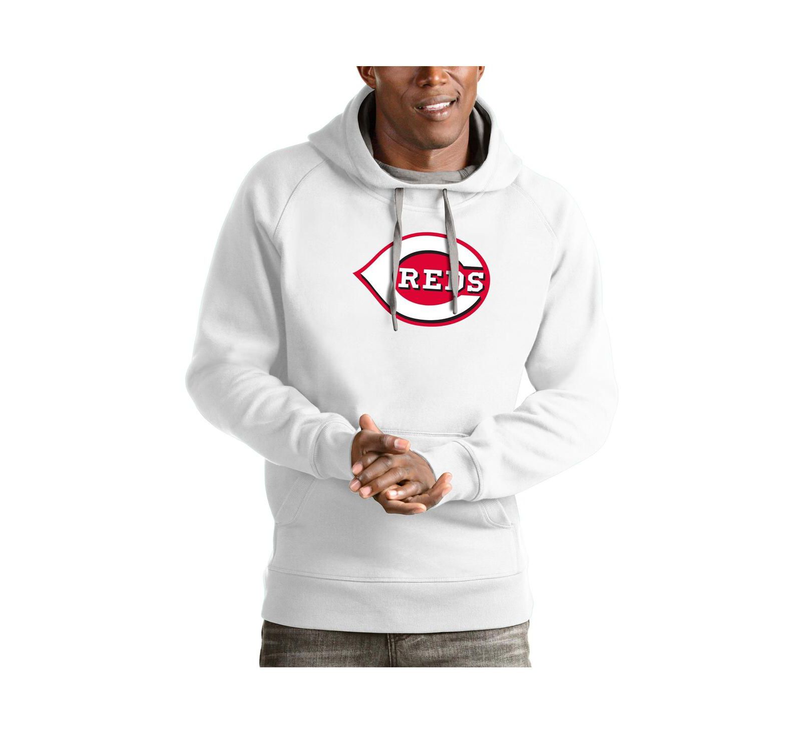Antigua Мужская белая толстовка с логотипом команды Cincinnati Reds Victory Pullover