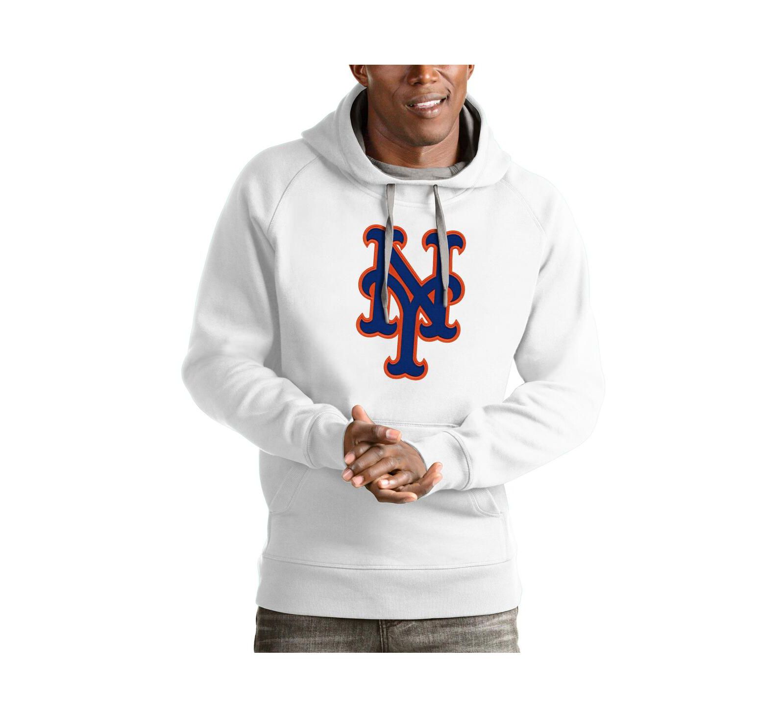 Antigua Men's White New York Mets Victory Pullover Team Logo Hoodie