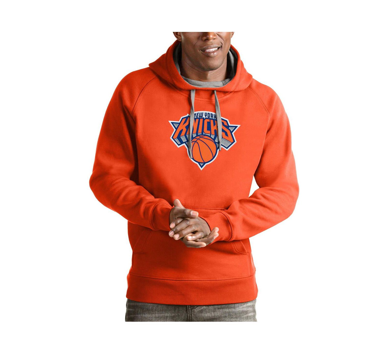 Худи Antigua Men's Orange New York Knicks Team Logo Victory Pullover