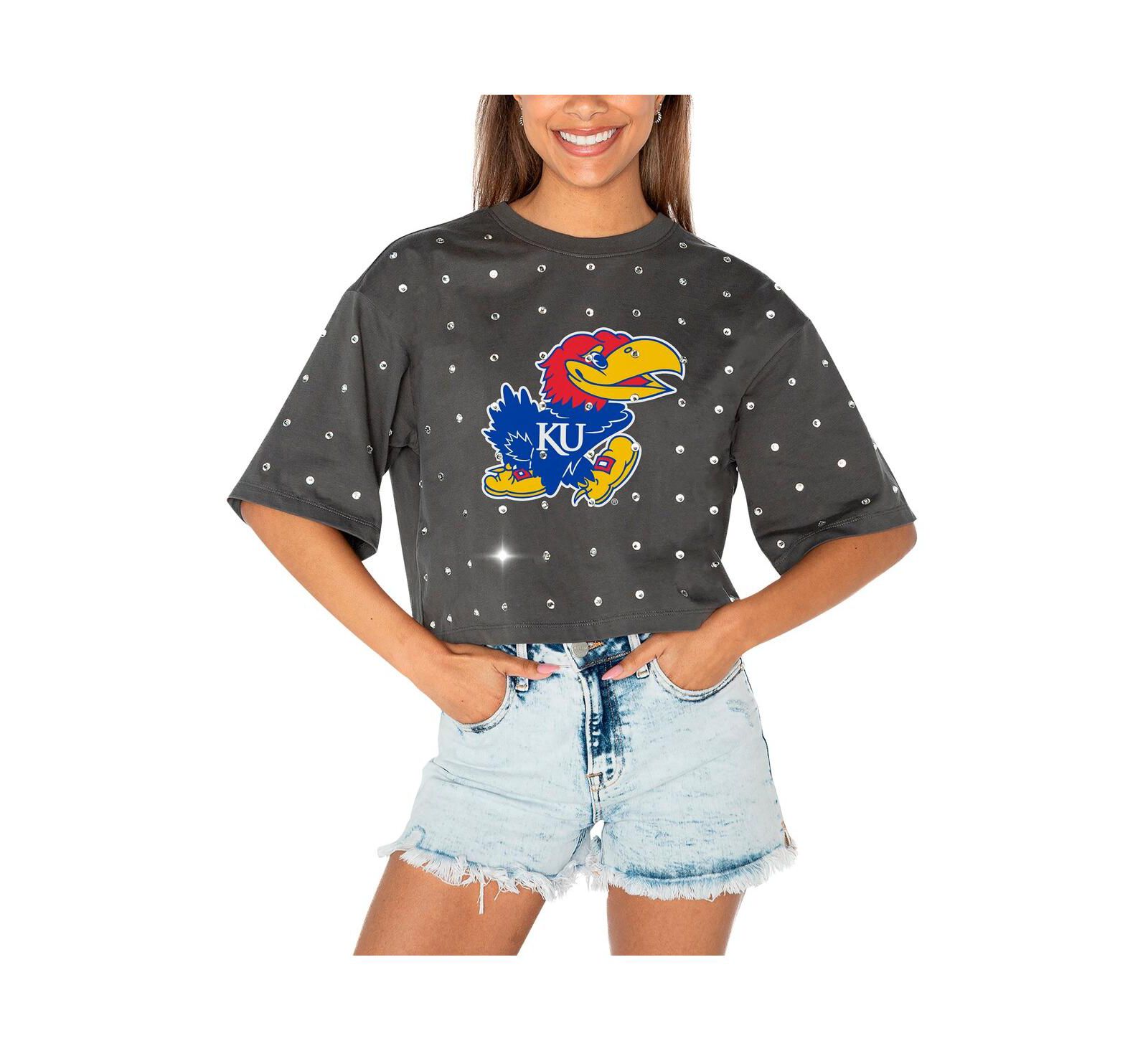 Женская укороченная футболка Gameday Couture Gray Kansas Jayhawks Go Time Rhinestone