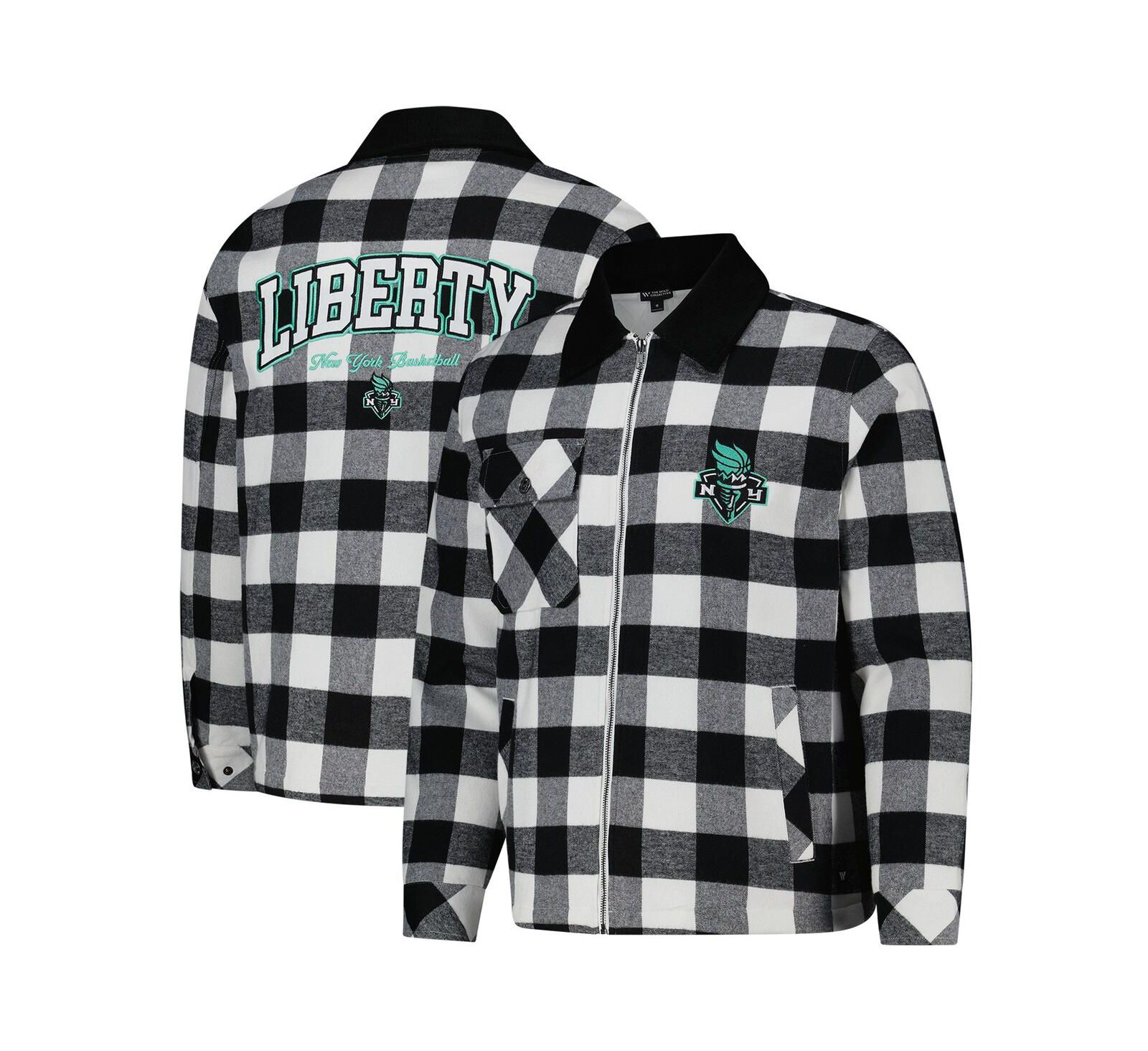 The Wild Collective Men's and Women's Black/White New York Liberty Flannel Full-Zip Shacket