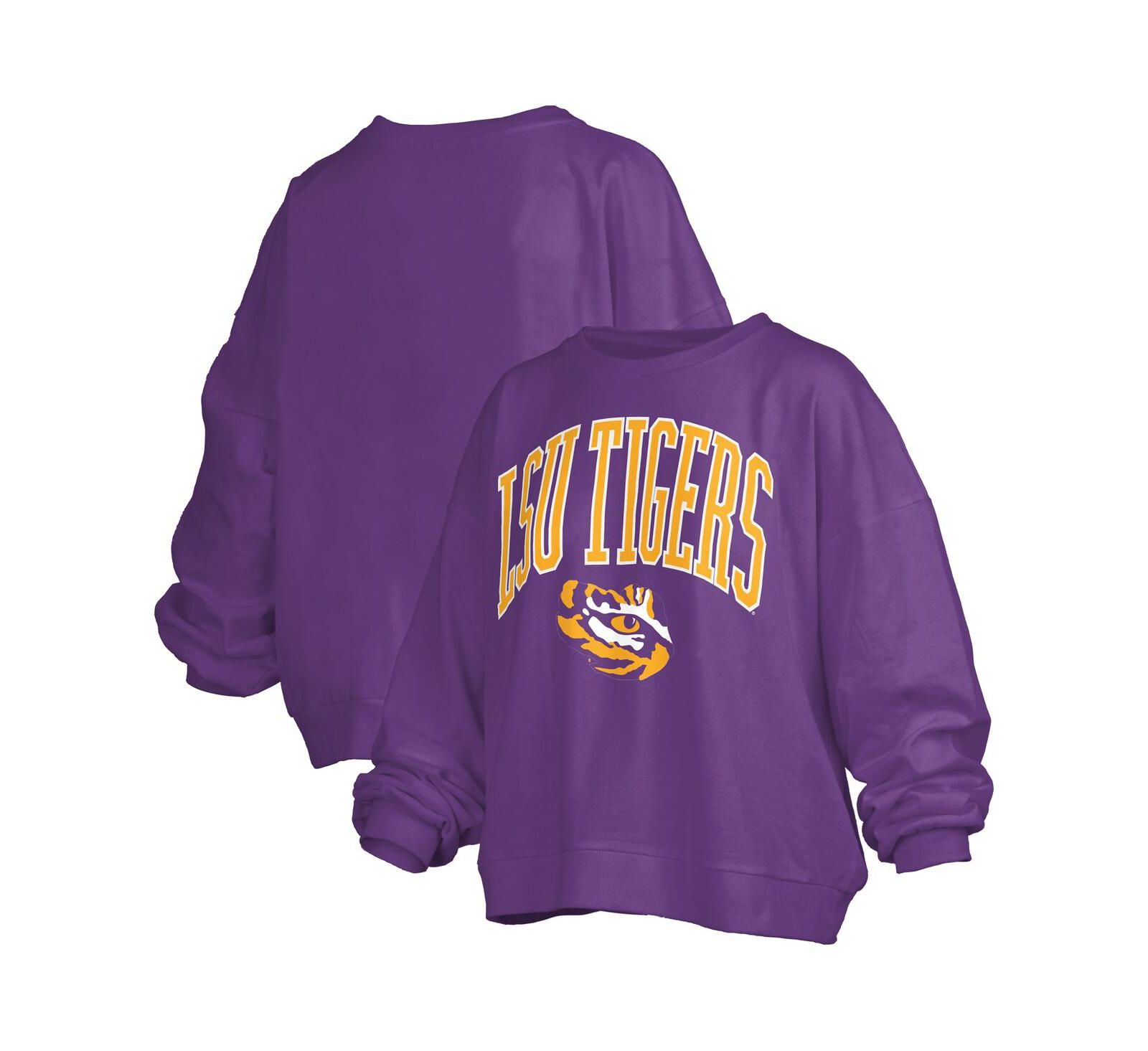 Женская свитшот Pressbox Purple LSU Tigers Janise Arch Over Logo Waist Length Oversized Pullover