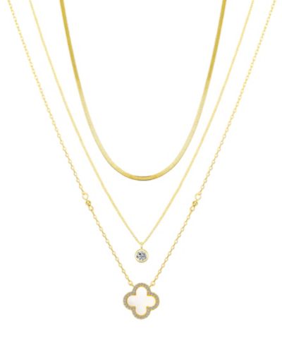 Unwritten Cubic Zirconia and Mother of Pearl Clover Necklace Set