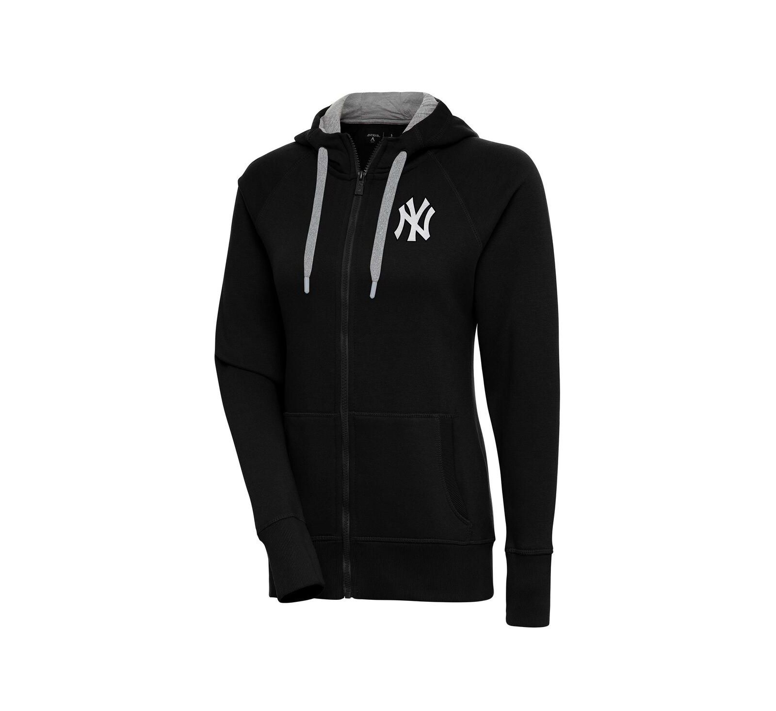 Женское худи Antigua New York Yankees Brushed Metallic Victory с полной молнией, черное