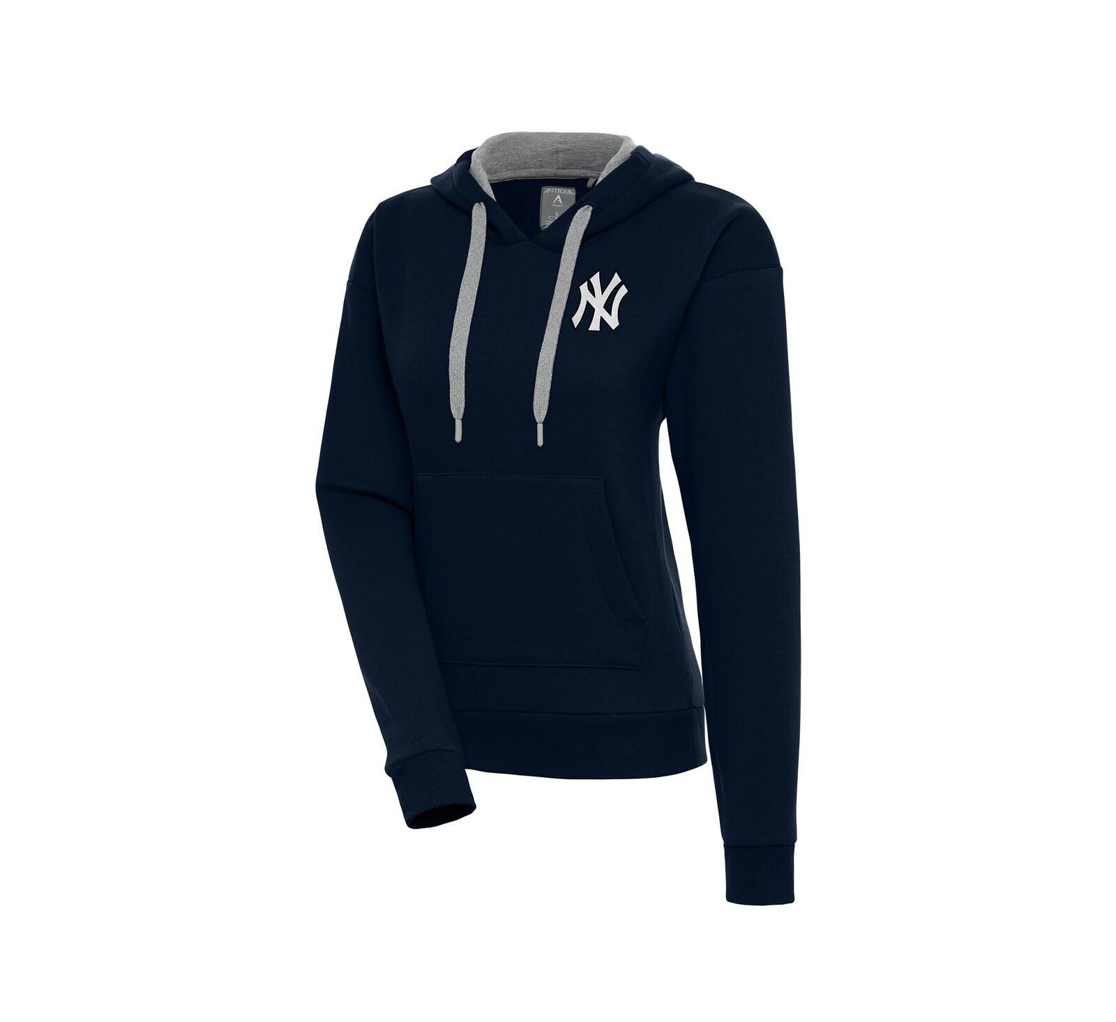 Женское худи Antigua New York Yankees Navy, Brushed Metallic Victory Pullover