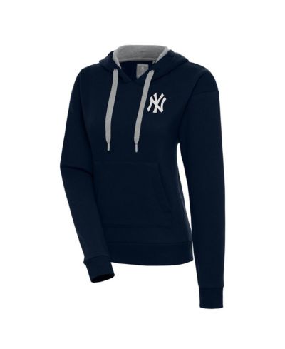 Antigua Women's Navy New York Yankees Brushed Metallic Victory Pullover Hoodie