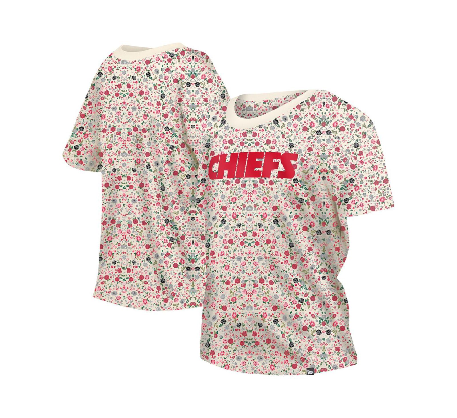 Женская футболка New Era Cream Kansas City Chiefs Glam Game Floral