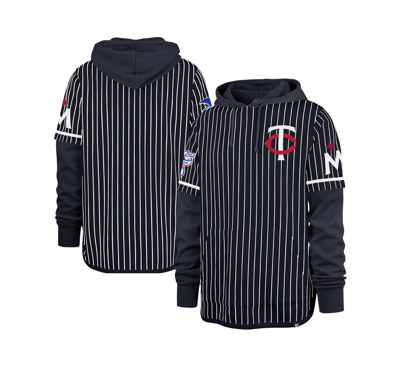 '47 Brand Мужское темно-синее худи Minnesota Twins Pinstripe Double Header Pullover