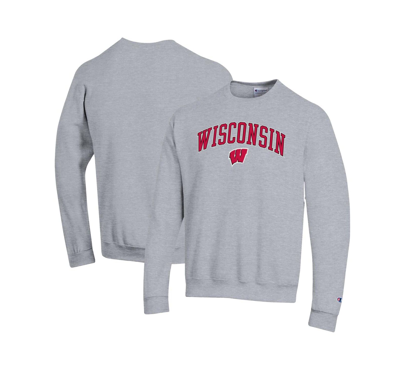 Champion Мужское свитшот с логотипом Wisconsin Badgers Arch Over, серый меланж