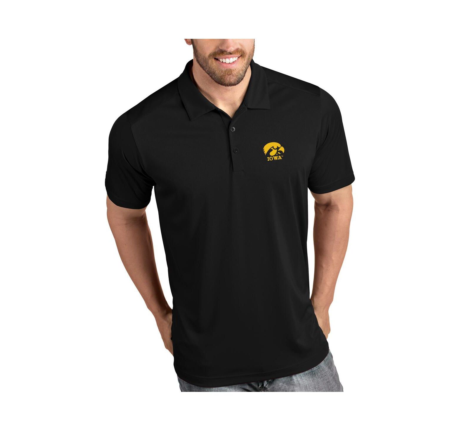 Antigua Men's Black Iowa Hawkeyes Antigua Tribute Polo Shirt