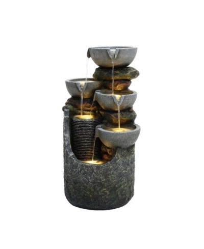 LuxenHome Gray 4-Bowl and 5-Tier 2.1-Feet Tall Outdoor Polyresin Fountain with Lights