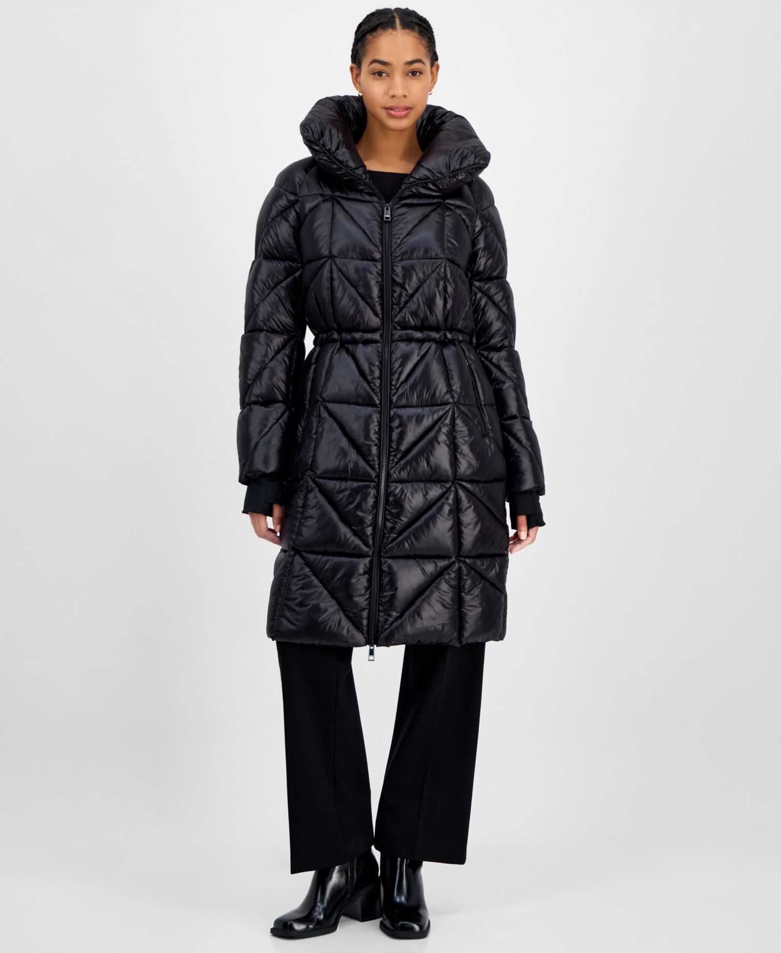 BCBG Women's Quilted Thumbhole-Cuff Puffer Coat