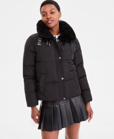 Женское пуховое пальто DKNY с воротником из искусственного меха
