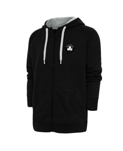 Antigua Men's Black Boston Celtics Metallic Logo Victory Raglan Full-Zip Hoodie