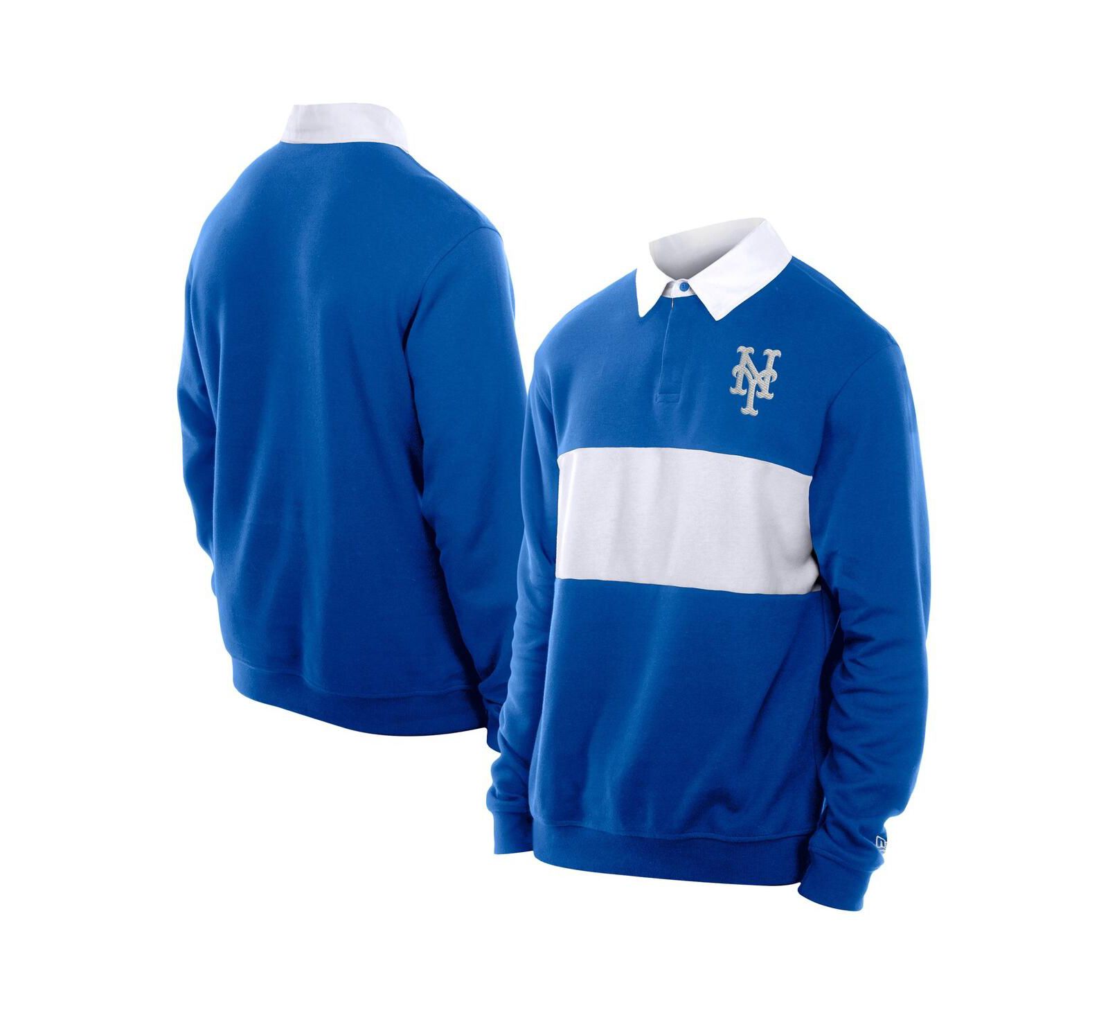 New Era Men's Royal New York Mets Throwback Prep Color Block Rugby Polo Shirt