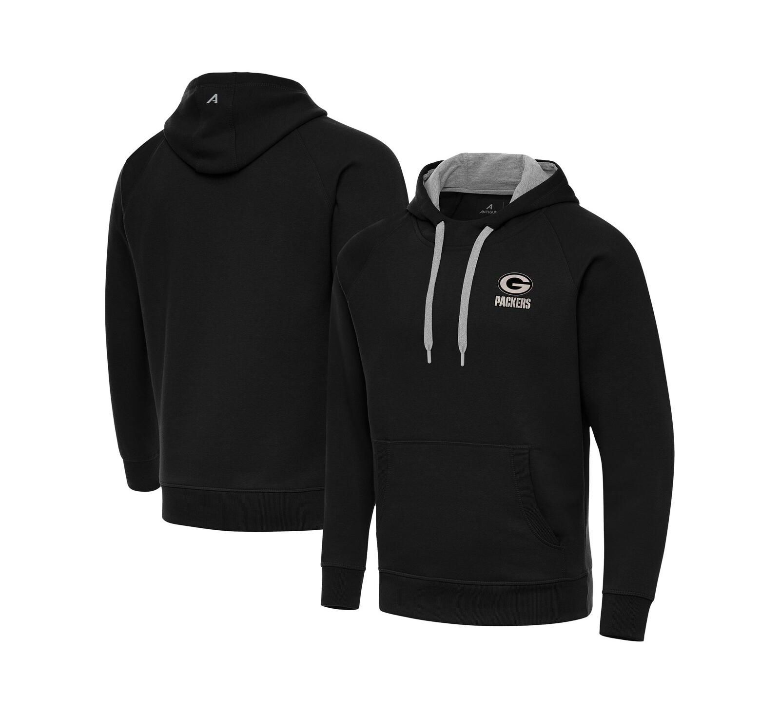 Antigua Men's Black Green Bay Packers Brushed Carbon Victory Pullover Hoodie