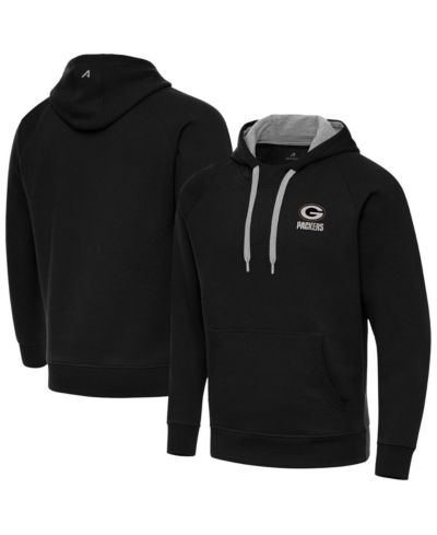 Antigua Men's Black Green Bay Packers Brushed Carbon Victory Pullover Hoodie