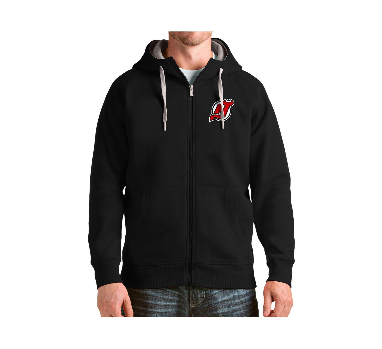 Мужское худи Antigua Black New Jersey Devils Logo Victory Full-Zip