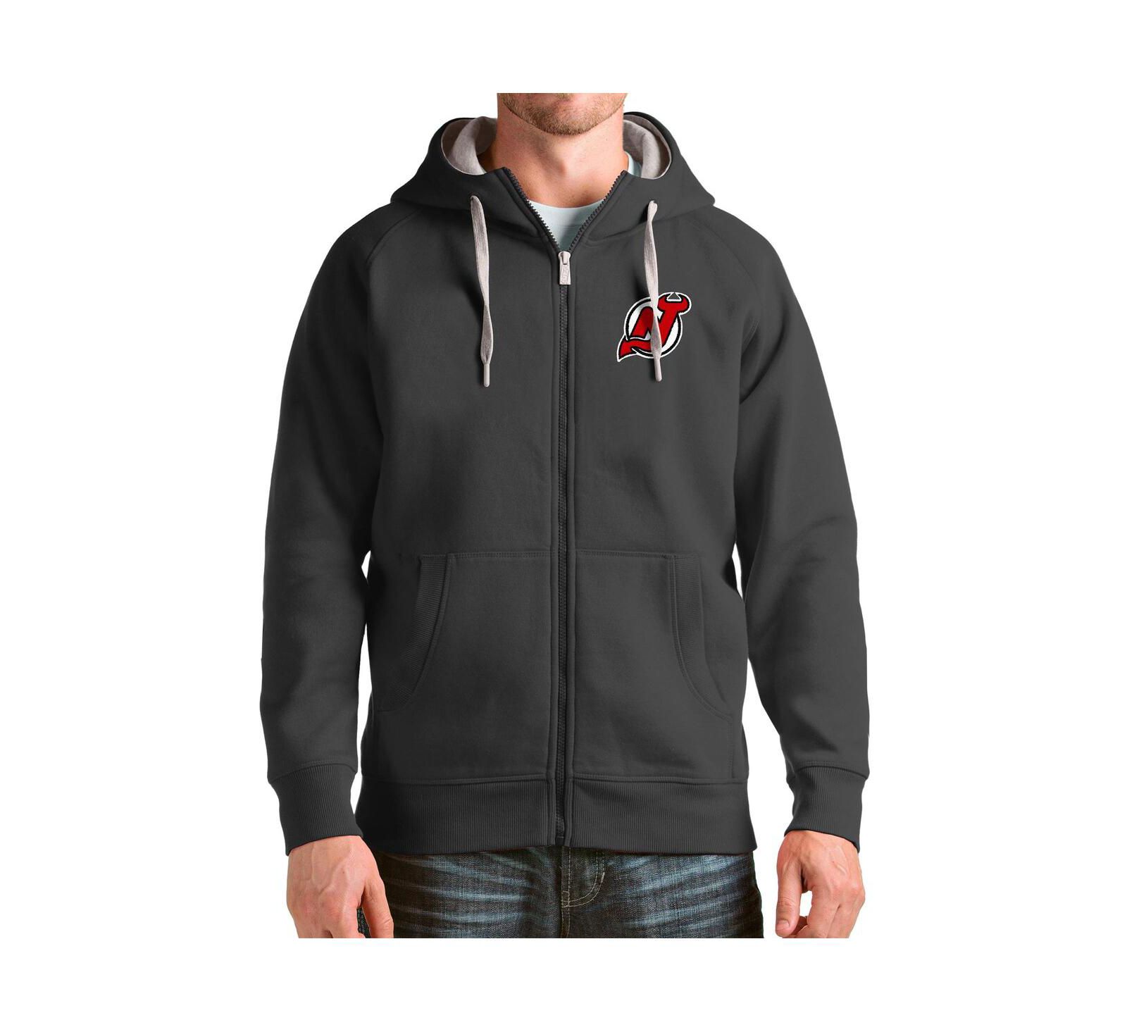 Мужское худи Antigua Charcoal New Jersey Devils Logo Victory Full-Zip